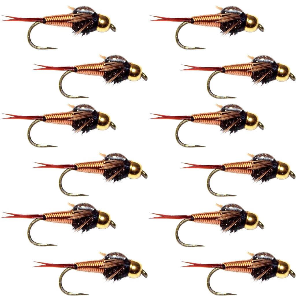 Barbless Bead Head Copper John Nymph Fly 1 Dozen  Fishing Flies -  Hook Size 10