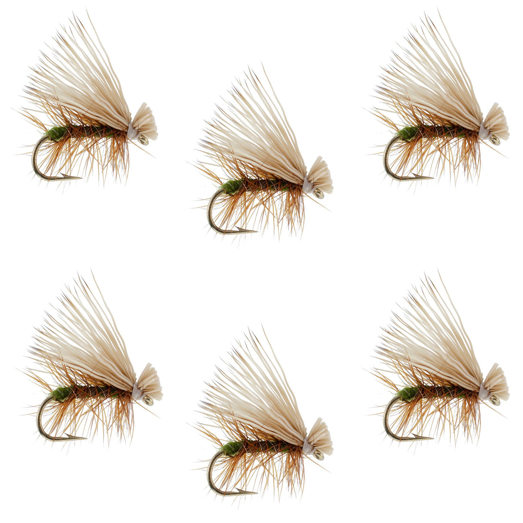 Olive Elk Hair Caddis Classic Trout Dry Fly - Set of 6 Flies Size 12