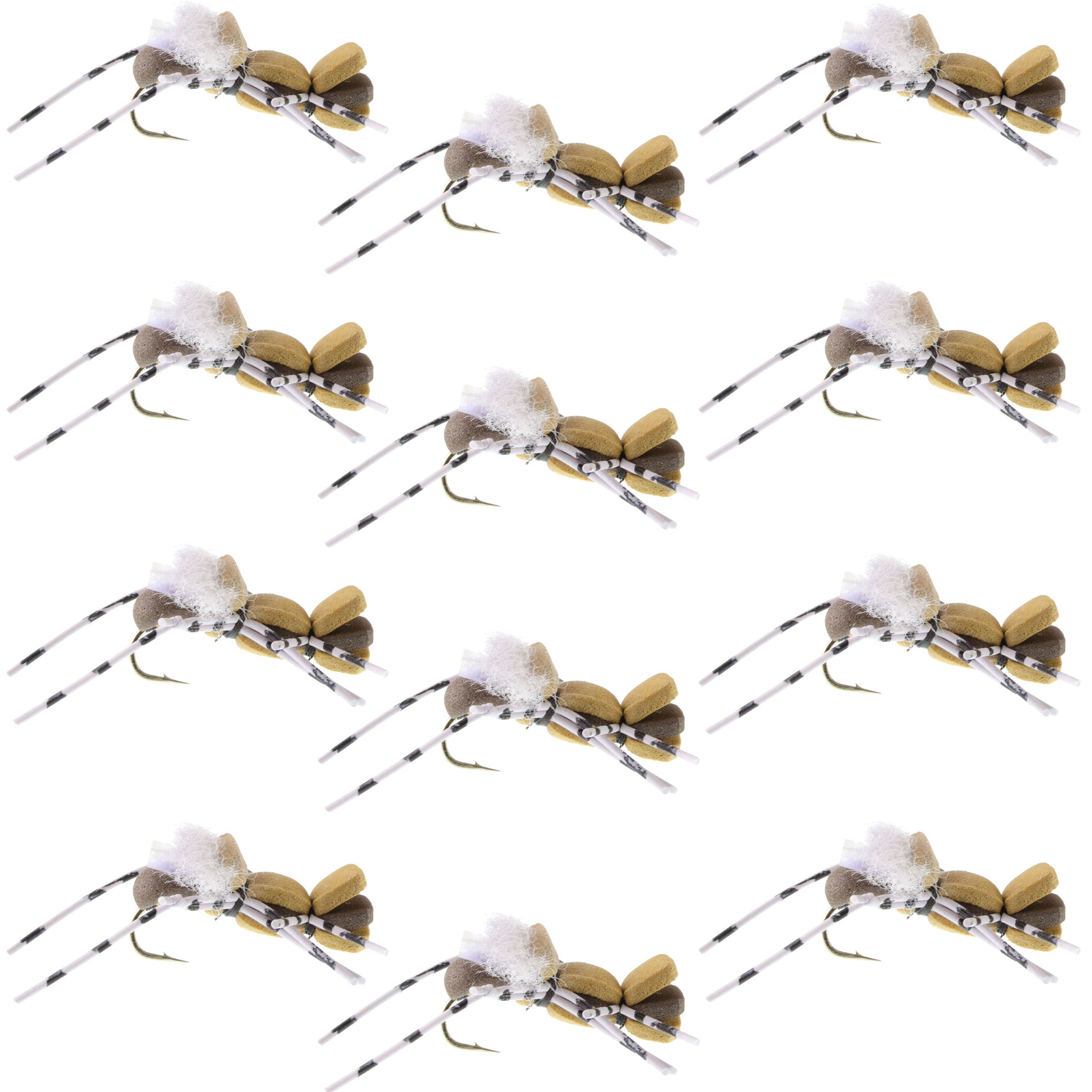 Fat Albert Tan Foam Body Grasshopper Fly - 1 Dozen Flies Hook Size 10