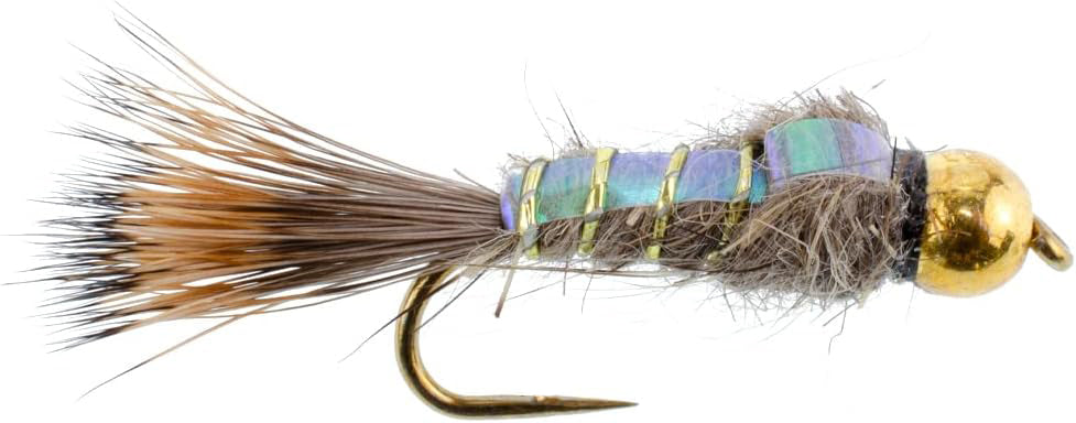 Barbless Bead Head Flash Back Gold Ribbed Hare's Ear Nymph 1 Dozen Flies Hook Size 16