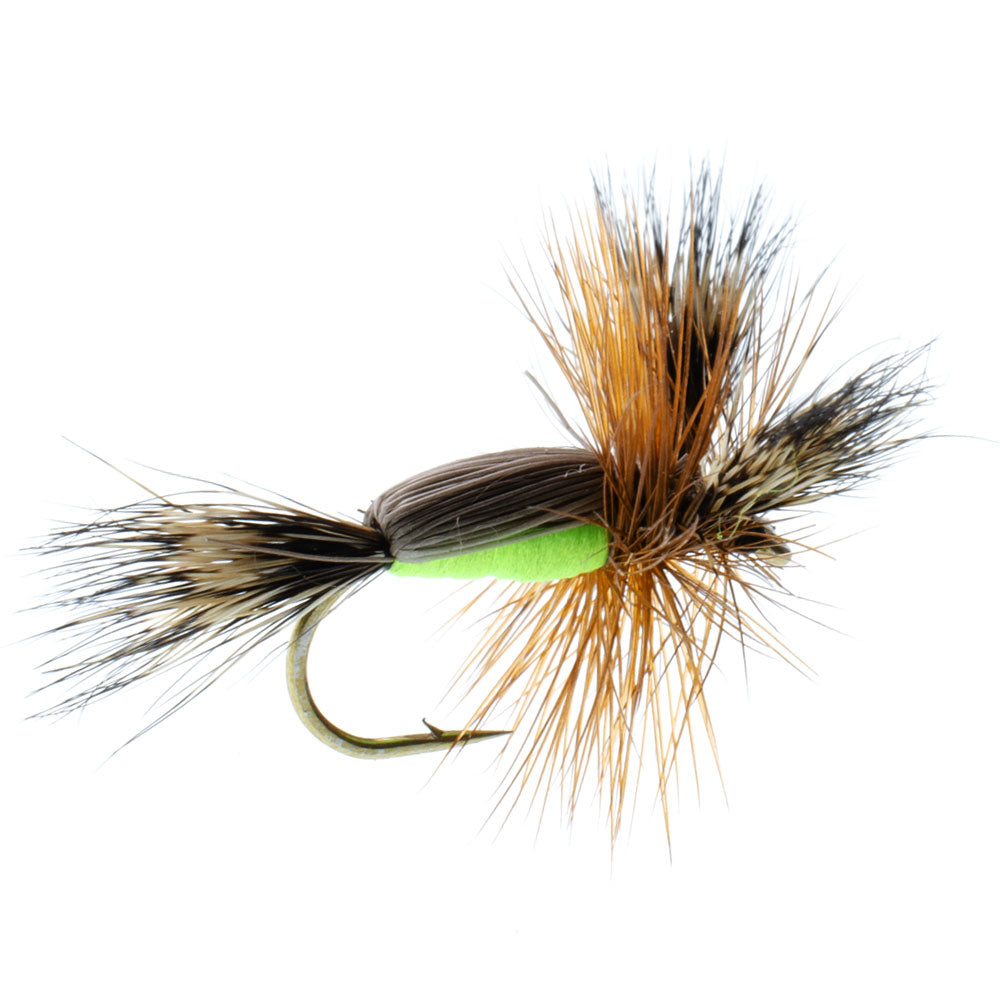 Barbless Chartreuse Humpy Classic Hair Wing Dry Fly - 1 Dozen Flies Hook Size 14