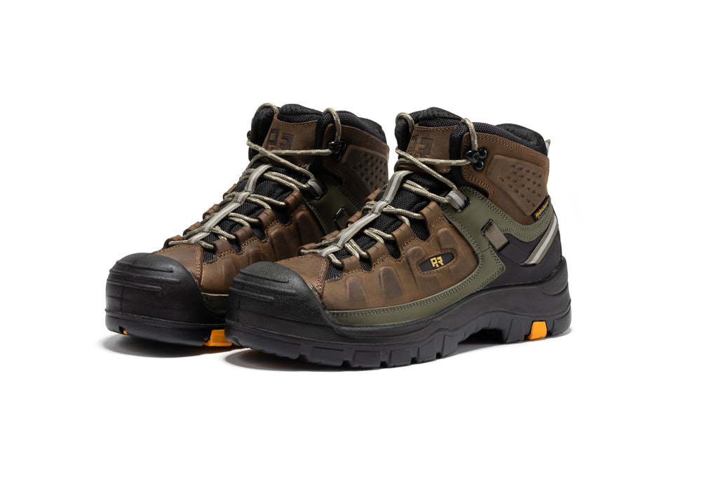 ROCKROOSTER Woodland Brown 6 inch Composite Toe Waterproof Leather Work Boots AK661