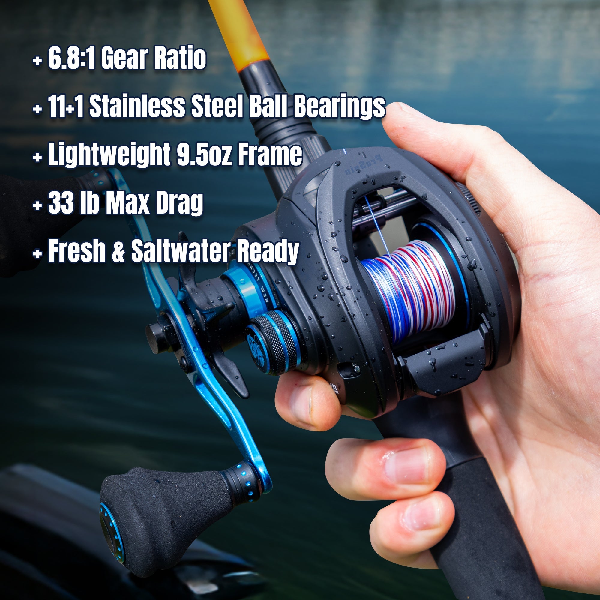 Reaction Tackle Baitcasting Fishing Reel – ProSpin Edition - 6.8:1 Gear Ratio - NEW