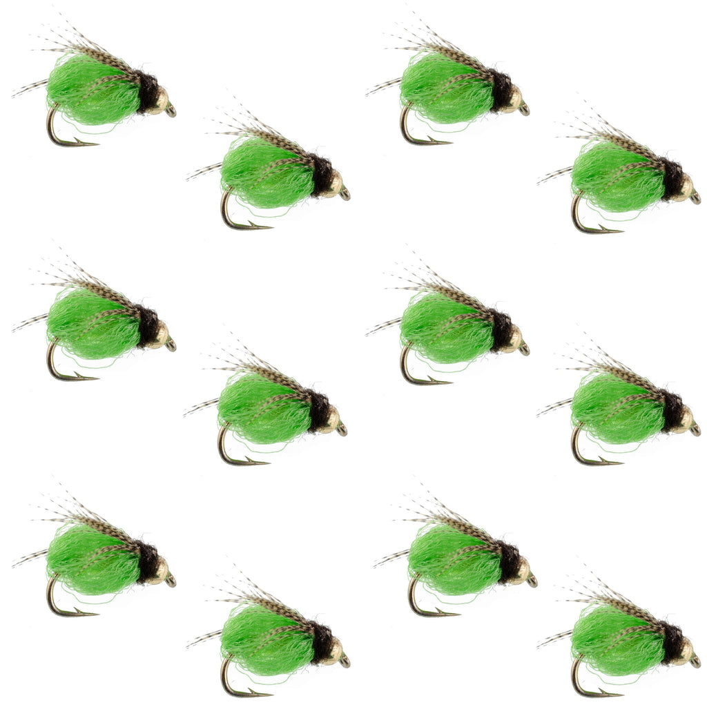 Bead Head LaFontaine Bright Green Deep Sparkle Caddis Pupa - 1 Dozen Flies Hook Size 12