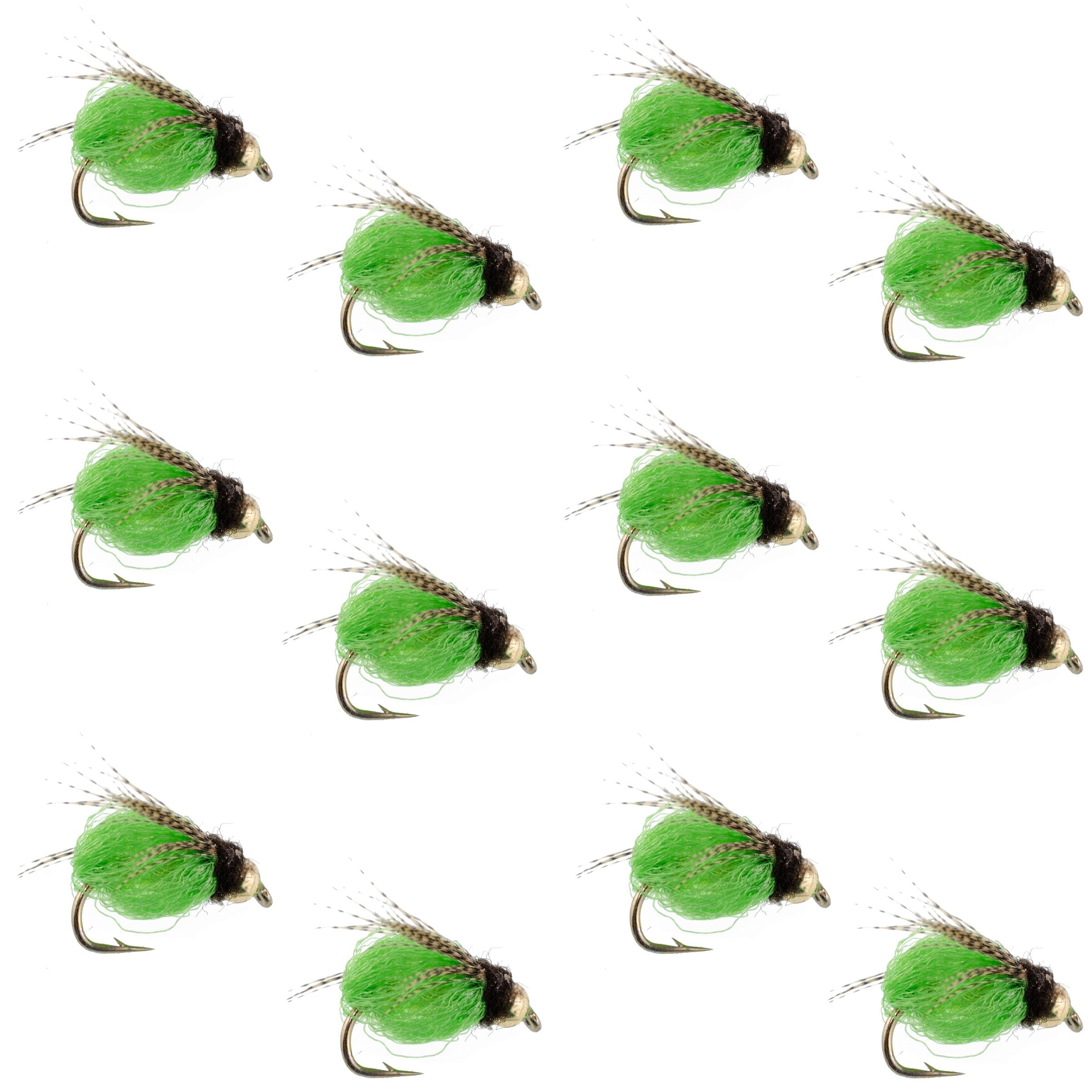 Bead Head LaFontaine Bright Green Deep Sparkle Caddis Pupa - 1 Dozen Flies Hook Size 16