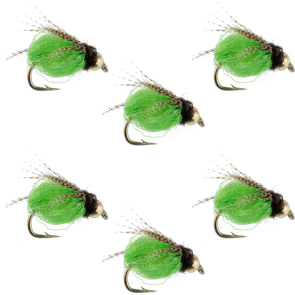Bead Head LaFontaine Bright Green Deep Sparkle Caddis Pupa - 6 Flies Hook Size 16