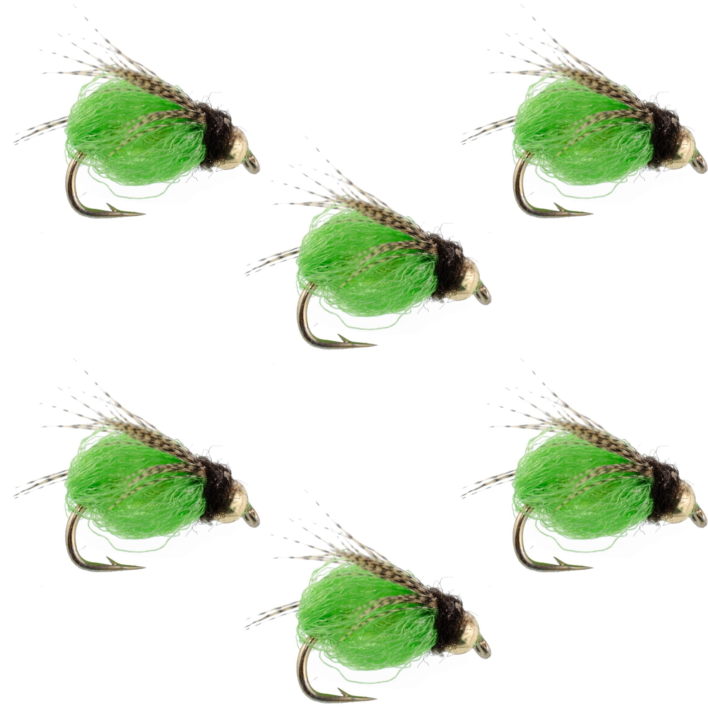Bead Head LaFontaine Bright Green Deep Sparkle Caddis Pupa - 6 Flies Hook Size 12