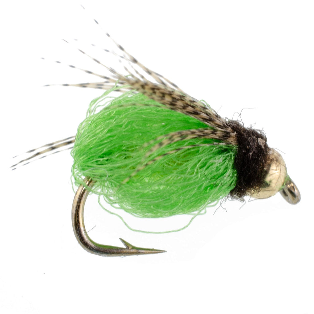 Bead Head LaFontaine Bright Green Deep Sparkle Caddis Pupa - 1 Dozen Flies Hook Size 12