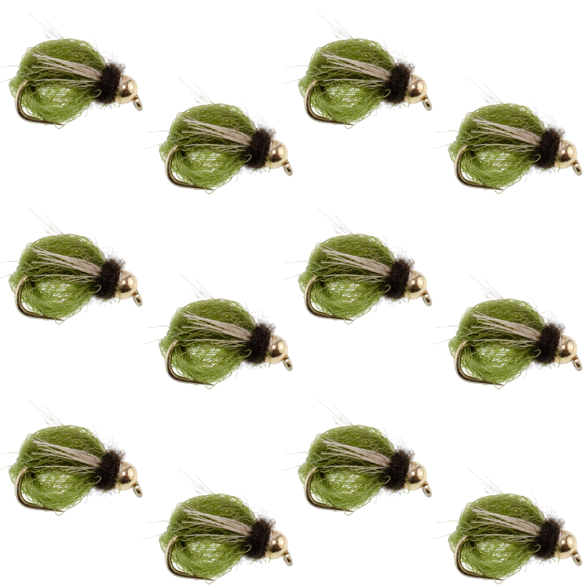 Bead Head LaFontaine Olive Deep Sparkle Caddis Pupa - 1 Dozen Flies Hook Size 12