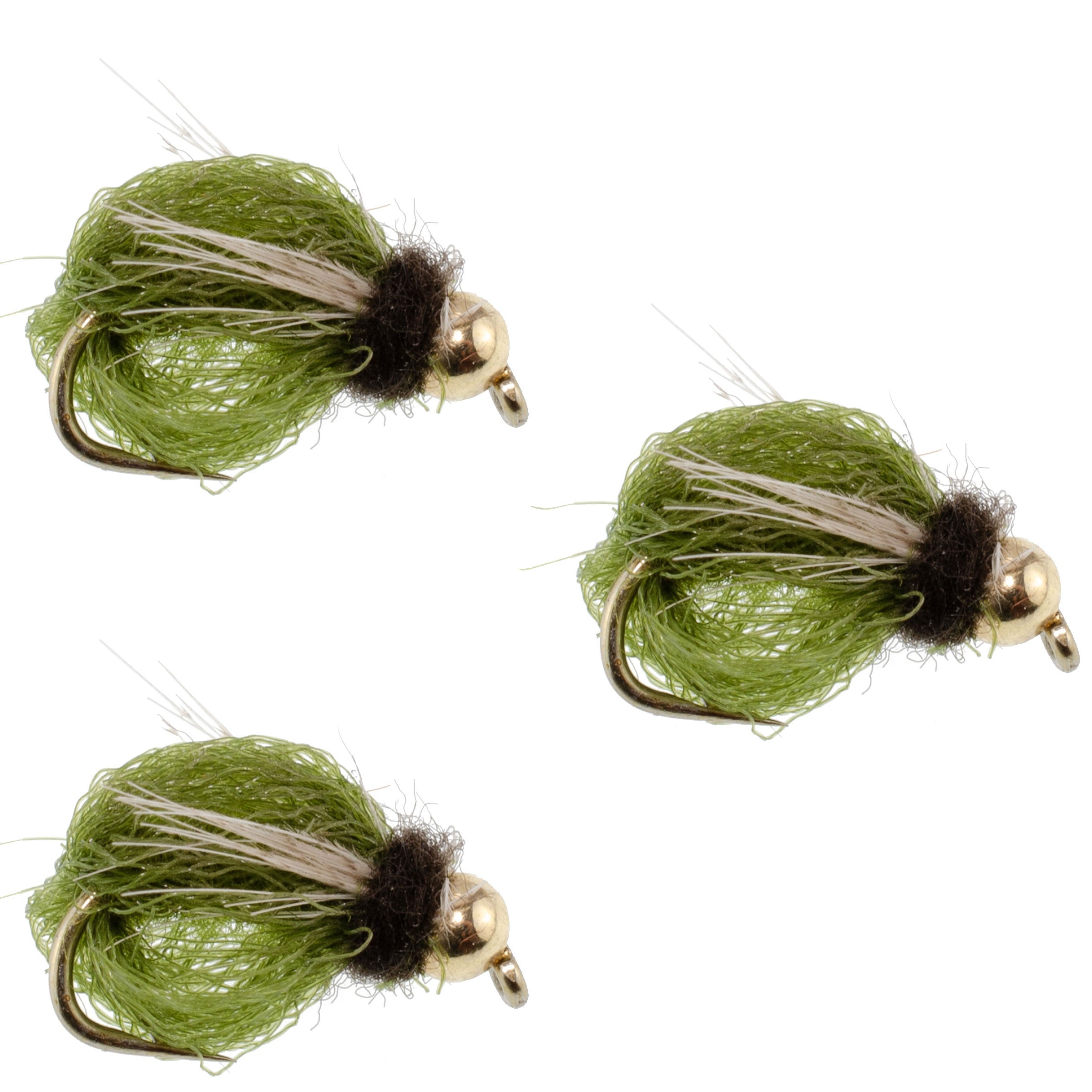 3 Pack Bead Head LaFontaine Olive Deep Sparkle Caddis Pupa - Hook Size 14