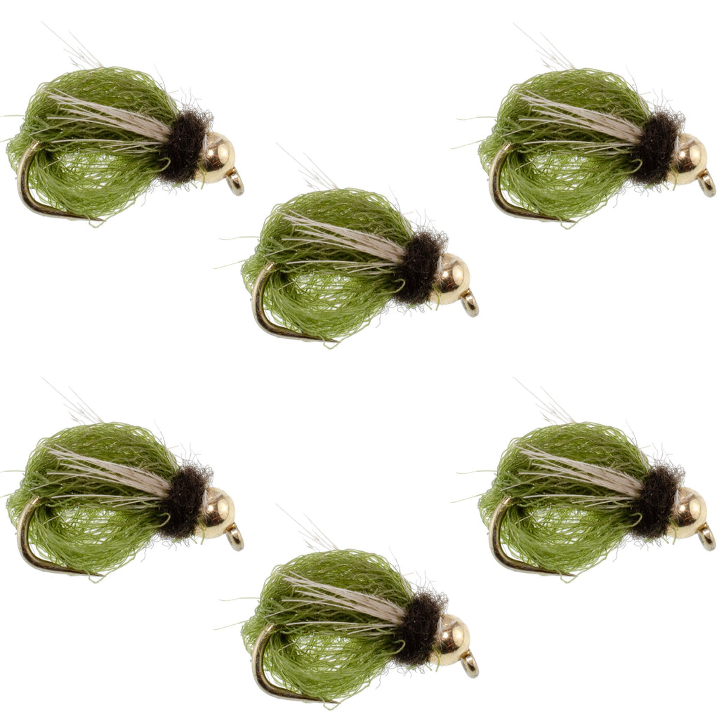 Bead Head LaFontaine Olive Deep Sparkle Caddis Pupa - 6 Flies Hook Size 12