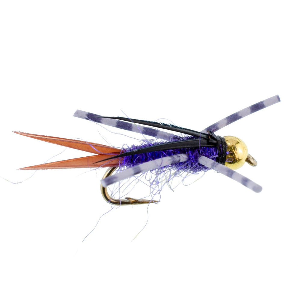 Bead Head Purple Batman Rubber Legs Nymph Fly - 6 Flies Hook Size 14