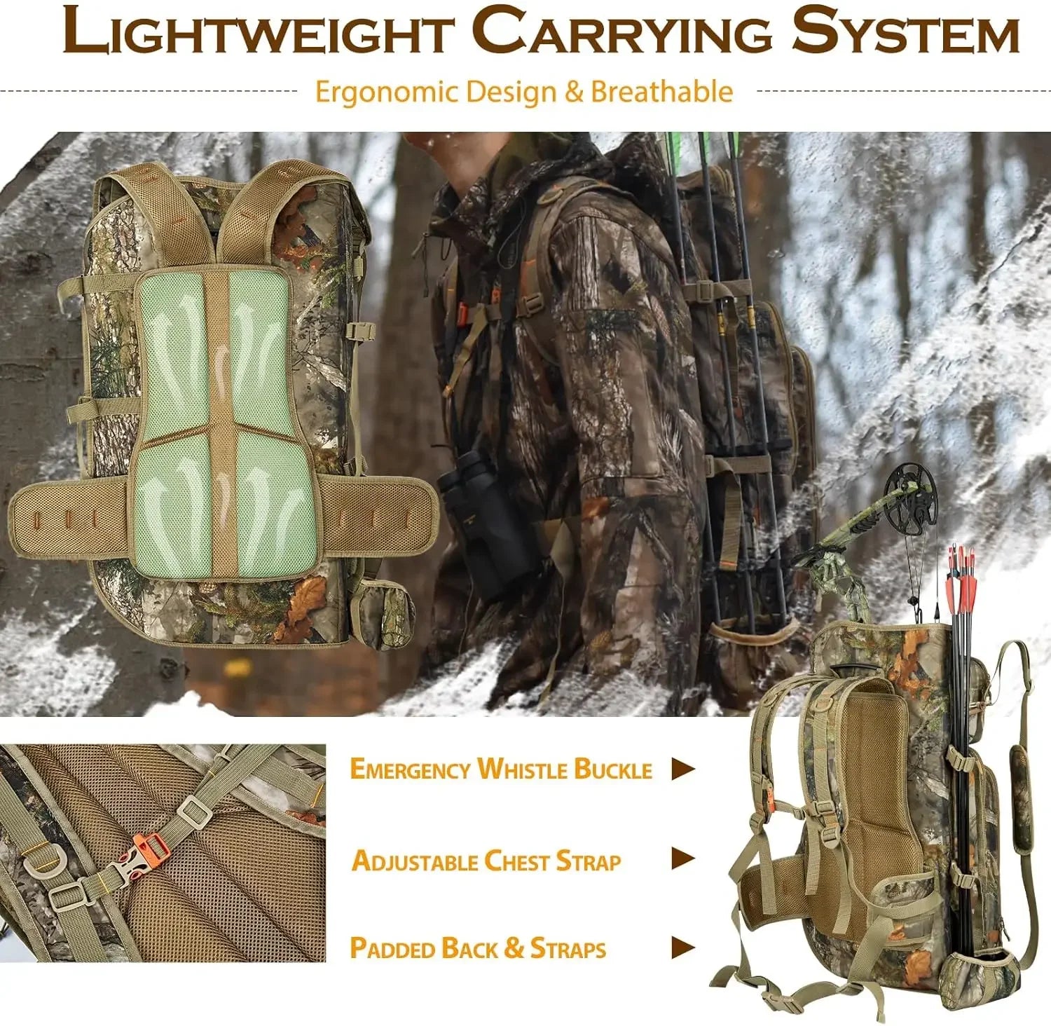 Bow Hunting Backpack & Tree Saddle Back Pack with Bow Holder