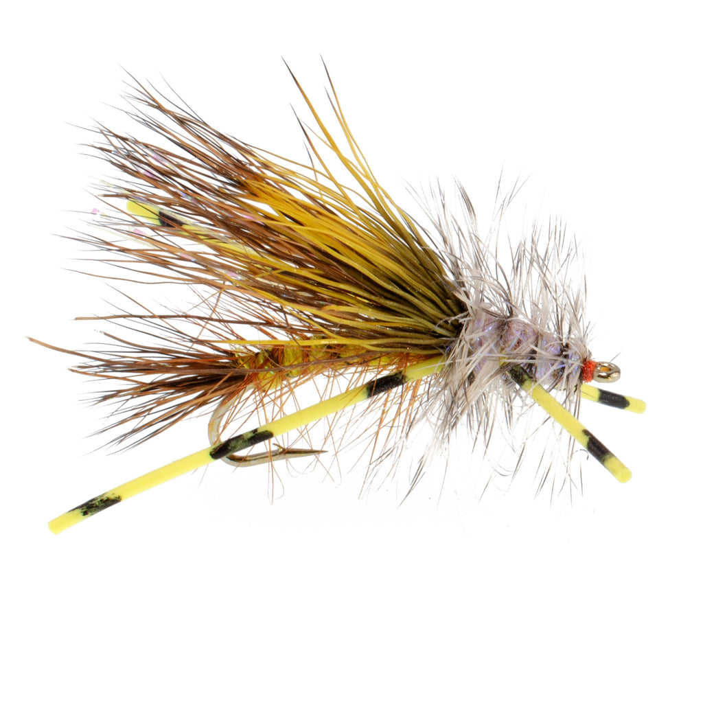3 Pack Kaufmann's Yellow Crystal Stimulator Rubber Legs Dry Fly - Hook Size 10