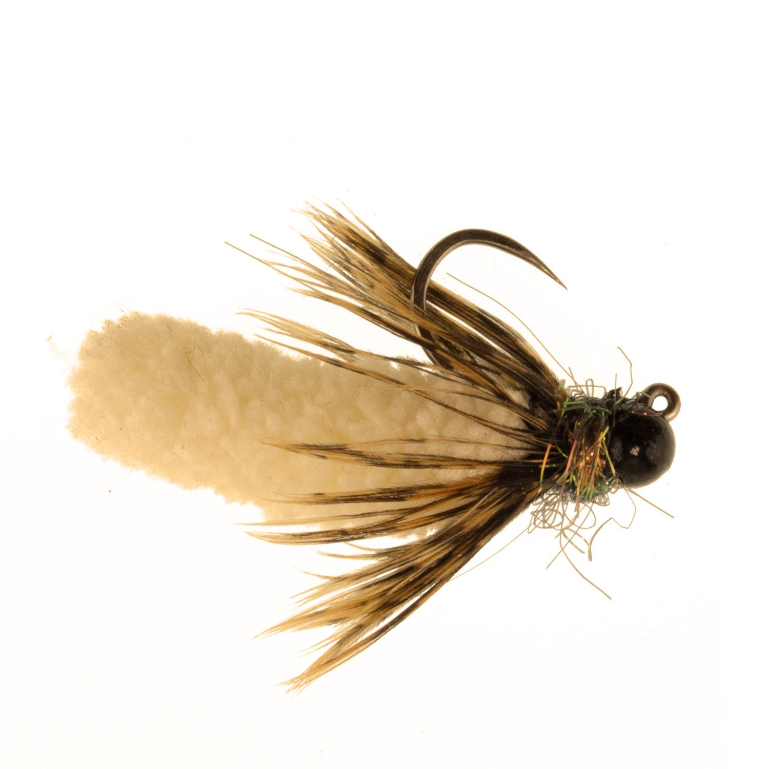 Tungsten Bead Tan Mop Fly Tactical Jig Czech Euro Nymph Barbless 12 Flies - Size 14