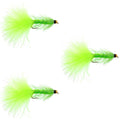 3 Pack Chartreuse Bead Head Crystal Woolly Bugger Classic Streamer Fly -  Hook Size 8