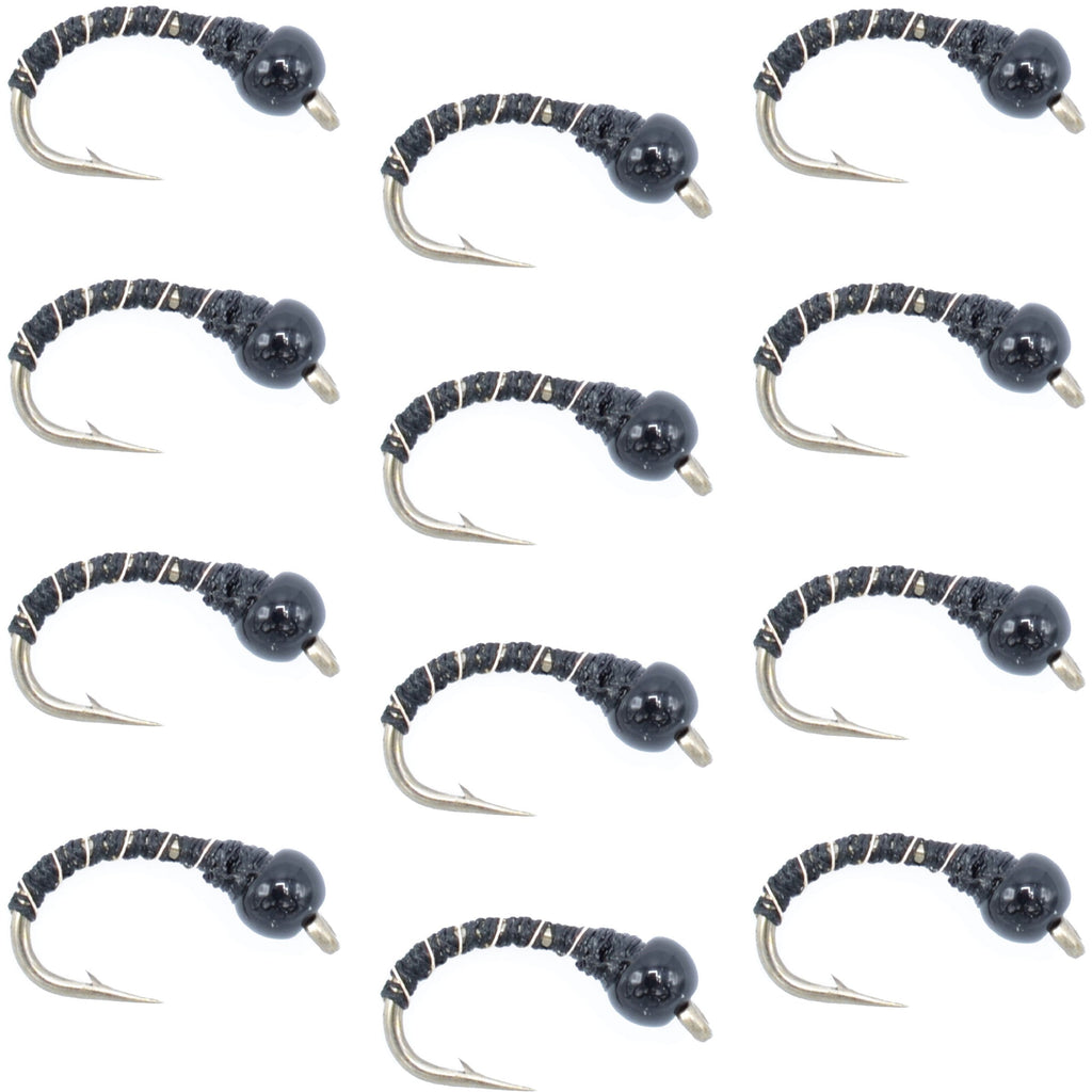Black Zebra Midge - Black Bead Head - 1 Dozen - Size 24 - Tailwater and Lake Fly Fishing Flies