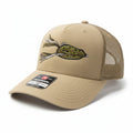 Beige cap with fishing lure design and Richardson logo on a white background