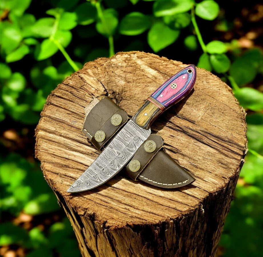 Handmade Damascus Hunting Knife with Exotic Wood Handle