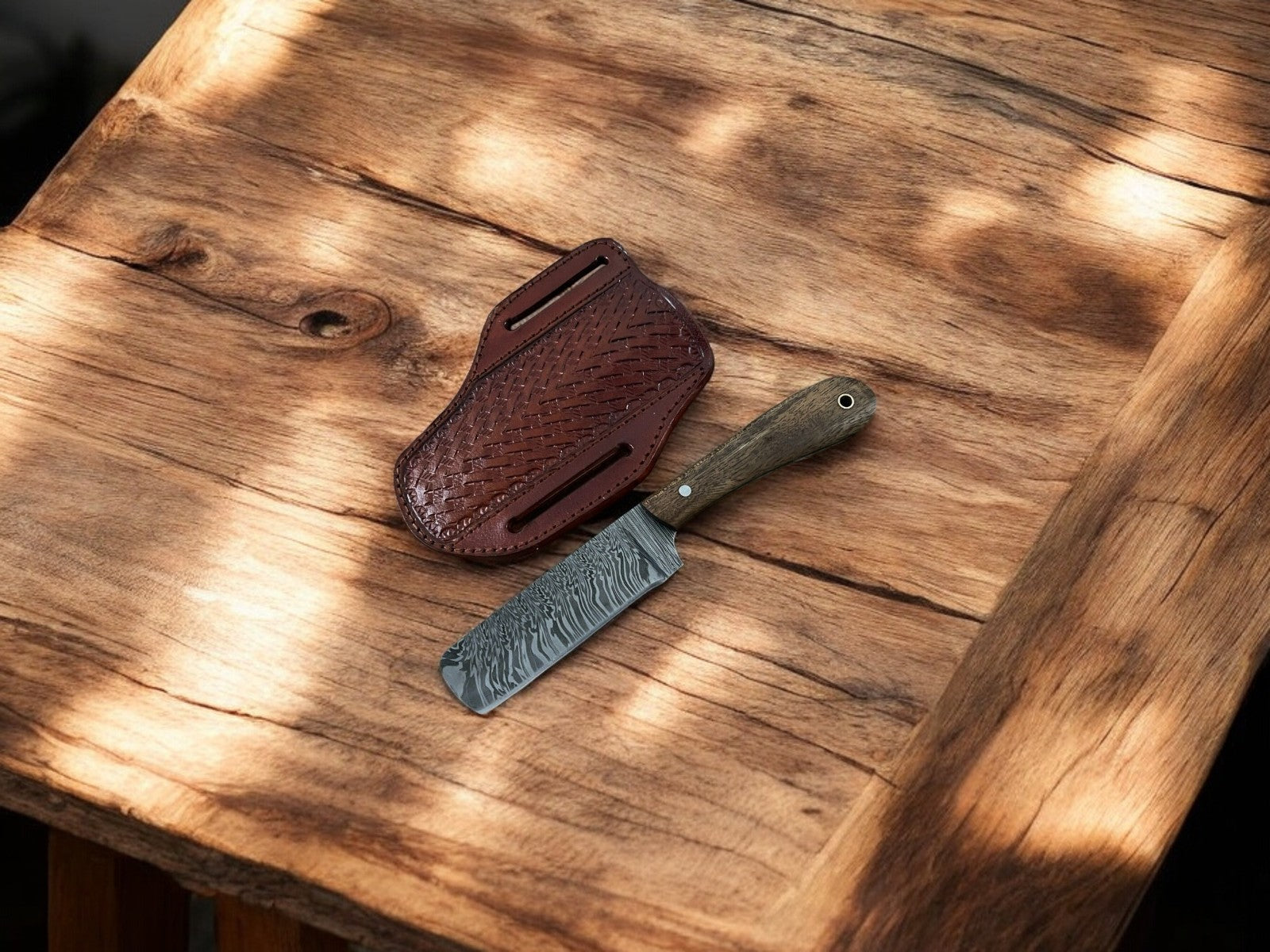 Handmade Damascus Bull Cutter Knife with Walnut Handle